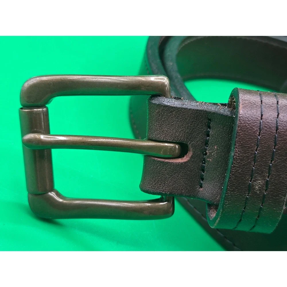 Duluth Trading Co Mens Brown Leather Lifetime Belt Solid Brass Buckle 48 85362